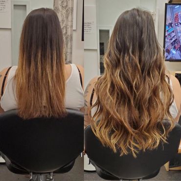 Before and after of ombre hair extensions