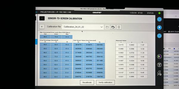Christie Digital Cinema projector internal laser sensor calibration. 