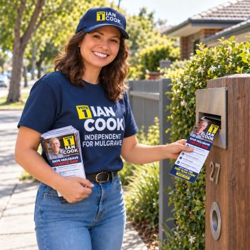Woman distributing political flyers door-to-door.