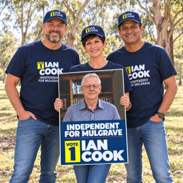 Three people supporting Ian Cook for Mulgrave.