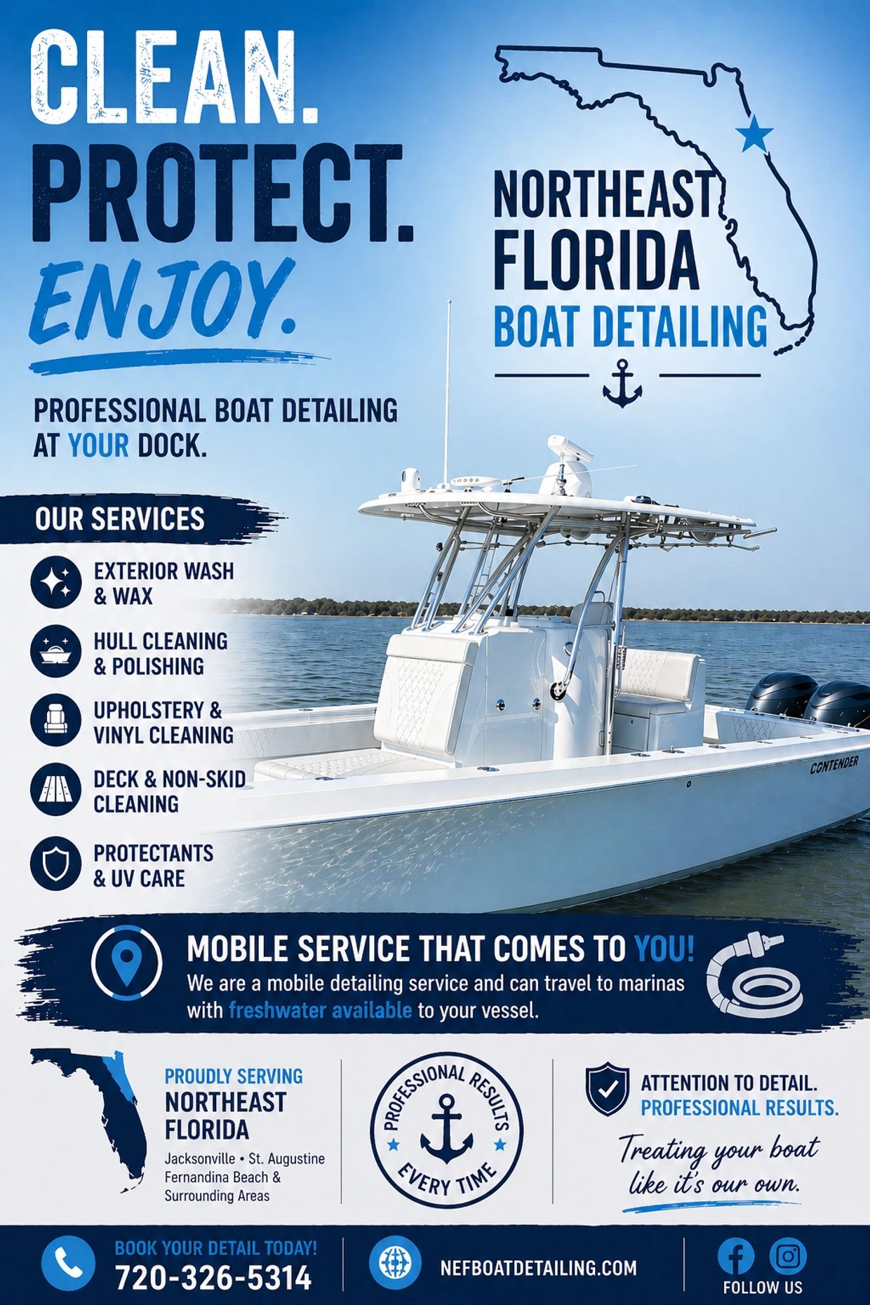 Northeast Florida Boat Detailing offers professional mobile boat cleaning and care services at your dock.