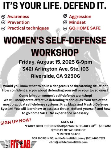 Women’s self-defense workshop on August 15, 2025, in Riverside, CA.
