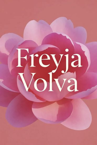 Pink flower with text 'Freyja Volva'.