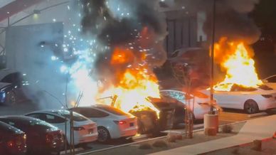 Tesla Car Fire Arnold California Supercharger wild fire danger hazard Calaveras county