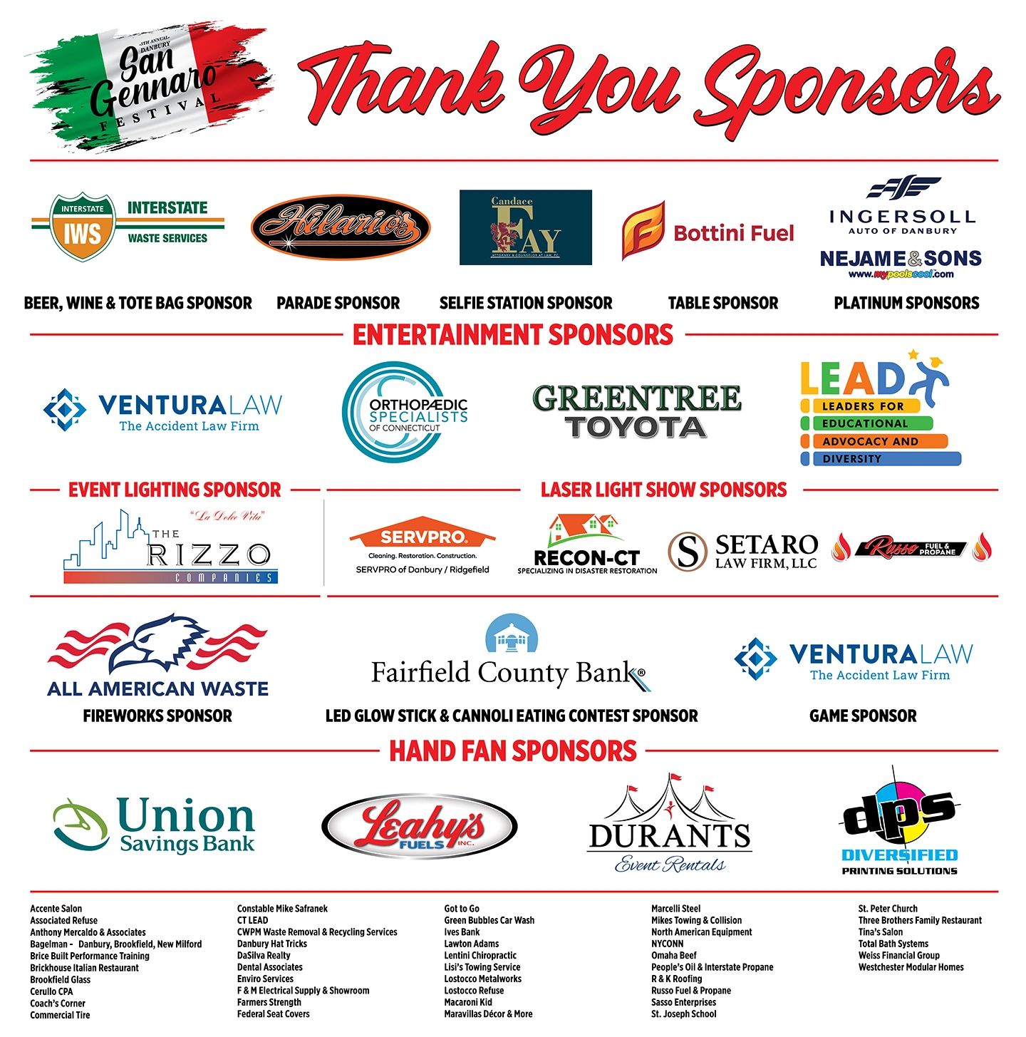 Sponsors thank you poster for San Gennaro Festival 2023.