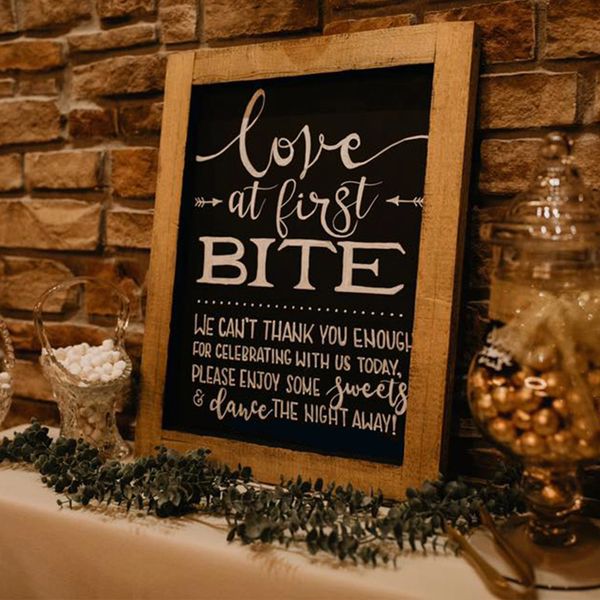 Hand painted sign for wedding treat table