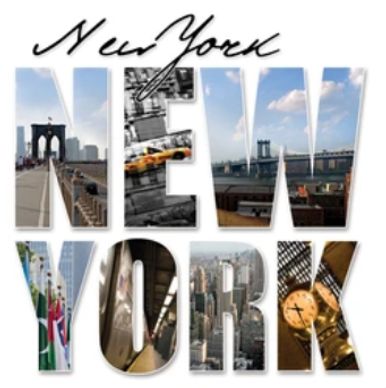 New York word filled with city images.