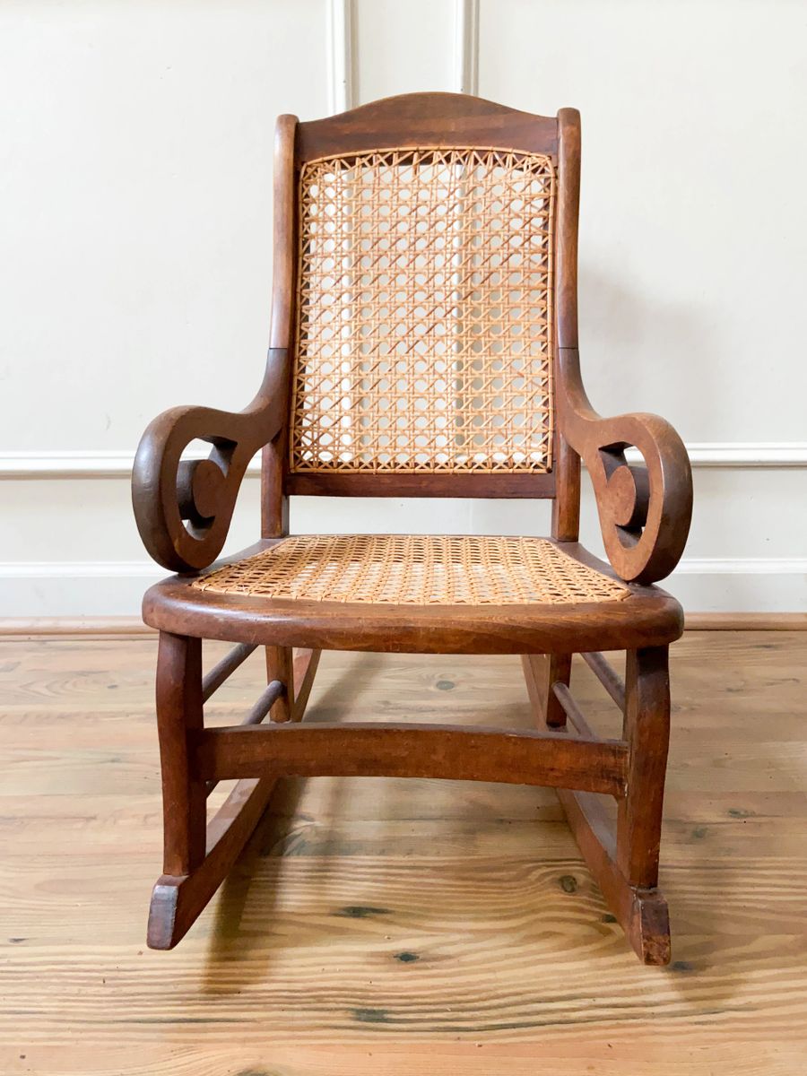 Antique Childs Rocking Chair with Cane Back and Seat, American C.1900