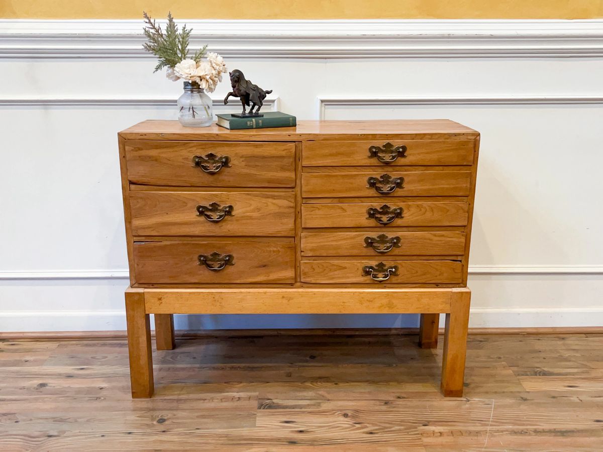 Rustic Antique Pine Chest on Custom Stand Console Table.