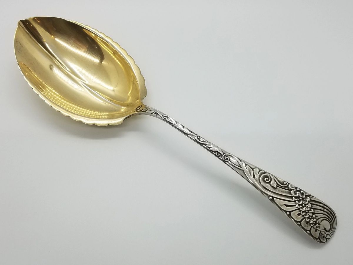 Antique Sterling Silver Large Serving Spoon, Davis & Galt, Philadelphia  19th Century.
