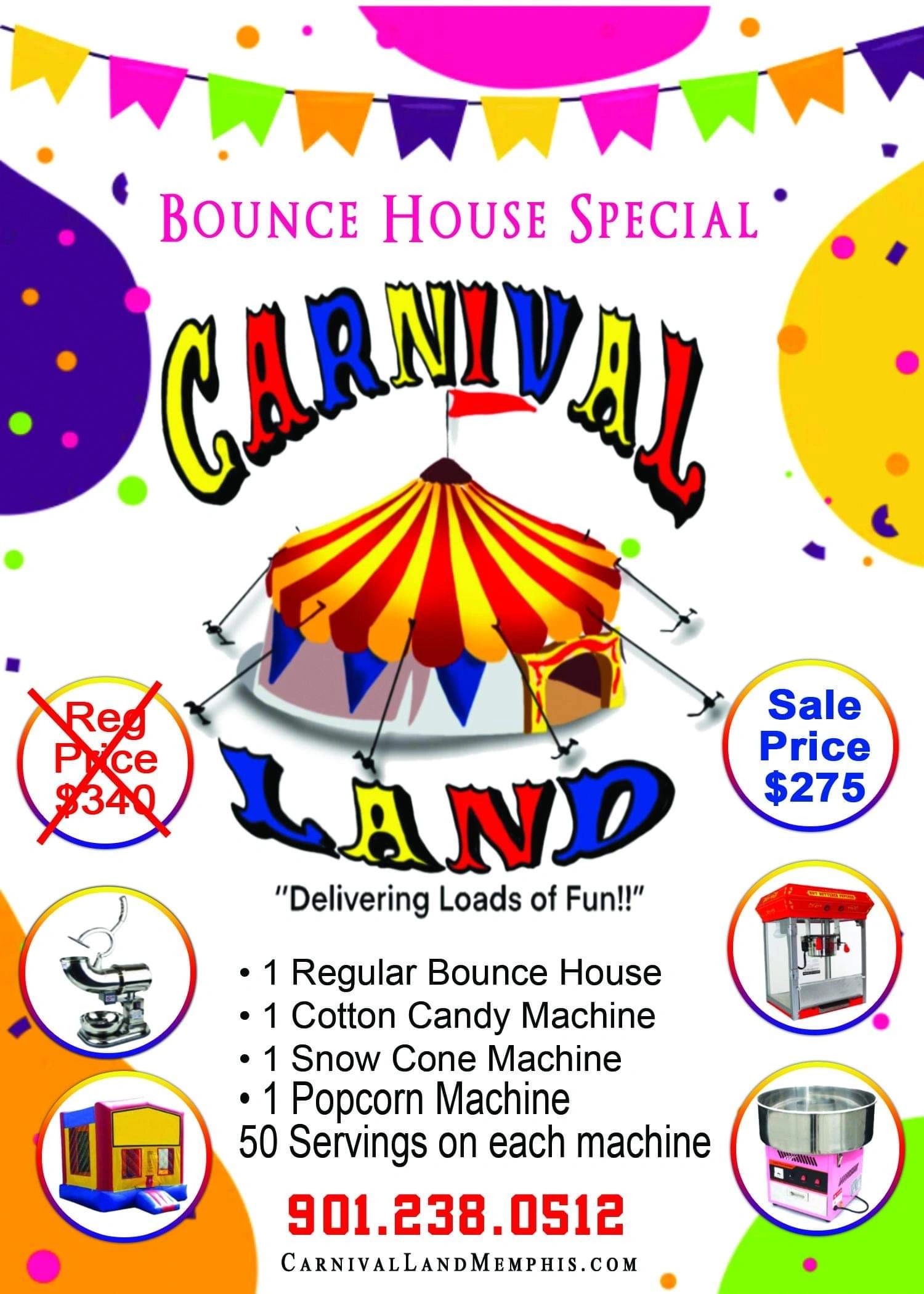 Carnival Land bounce house special with discounted price and party machines.