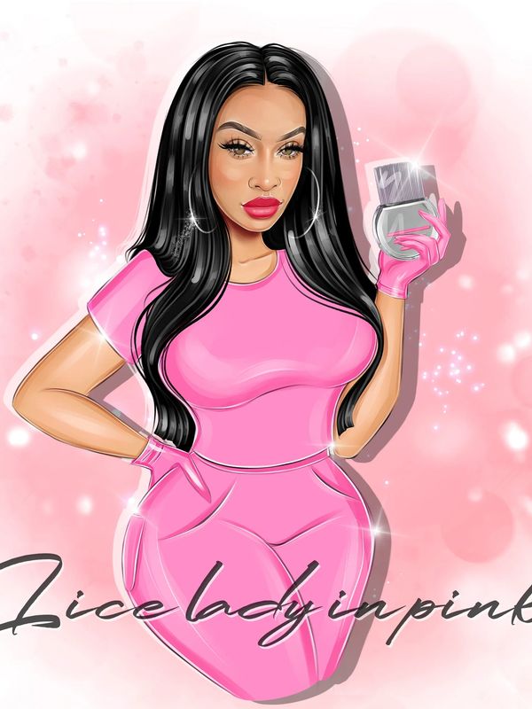 Stylish woman in pink holding a perfume bottle with confidence.