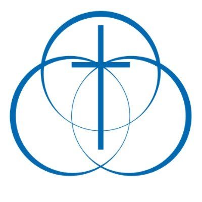 Blue Christian cross with three overlapping circles.