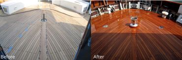 Before / After of a yacht flooring