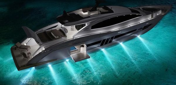 Luxury yacht equipped with Bluefin LED lights and underwater lights