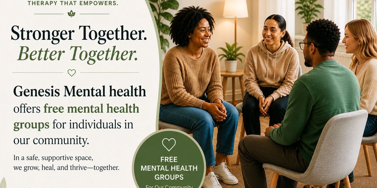 A diverse group shares smiles in a supportive mental health group session.