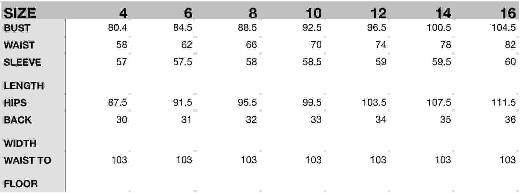 allure bridal size chart