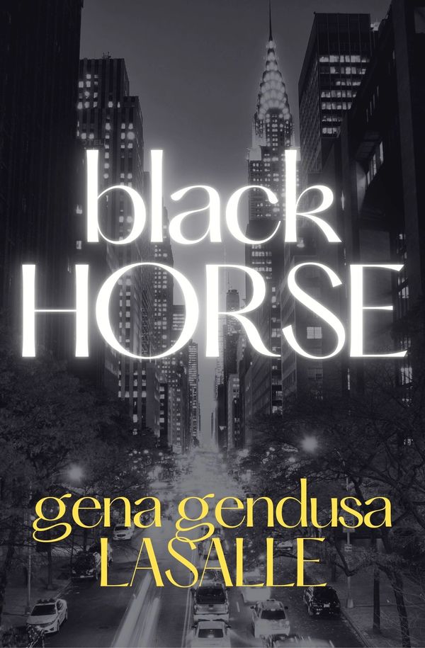 black horse book cover, new york, black and white, chrysler building