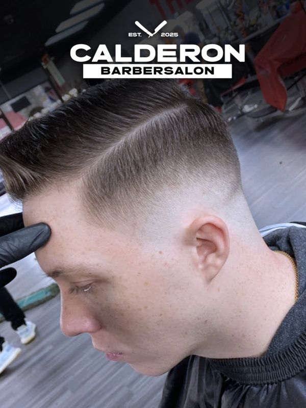 Close-up of a fresh, clean fade haircut at Calderon Barbersalon.