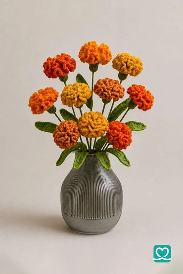Radiant Handwoven Carnations 🌸
Featuring a vibrant blend of warm orange and sunny yellow blossoms.