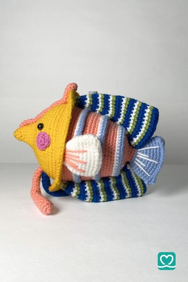 Stripey the Angelfish 🐠🌈 – 9×6.5-inch vibrant handmade amigurumi crafted with premium acrylic yarn