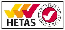 HETAS registered installer logo with colorful check marks.