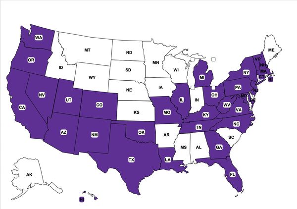 US map highlighting states in purple and white.