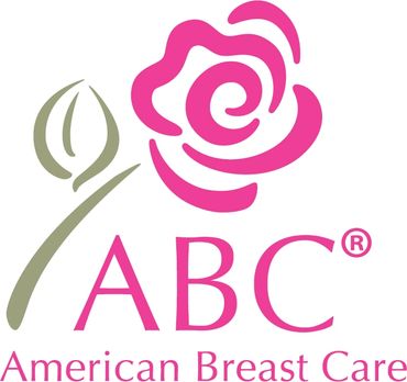 Logo of American Breast Care with a stylized pink rose and green leaf.