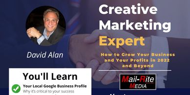 a flyer promoting David Alan a creative marketing expert to speak at your next event. 