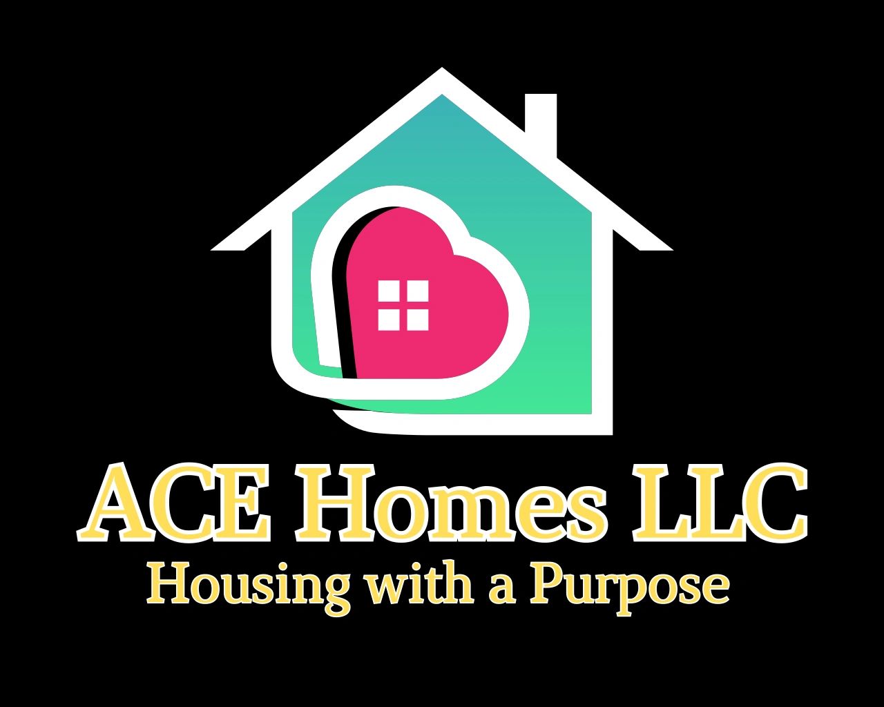 Logo of ACE Homes LLC with a heart-shaped window inside a house icon.