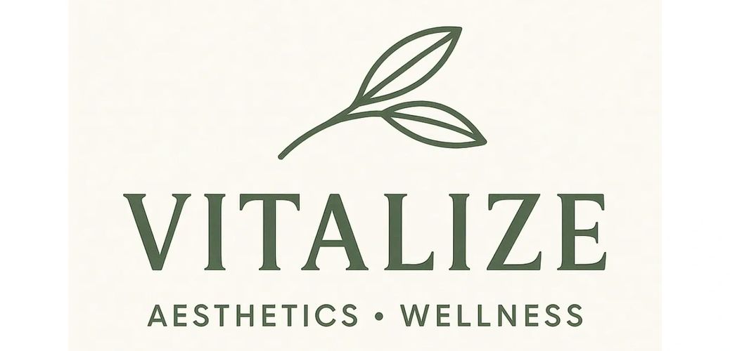 Logo for Vitalize Aesthetics and Wellness with a minimalist leaf design.