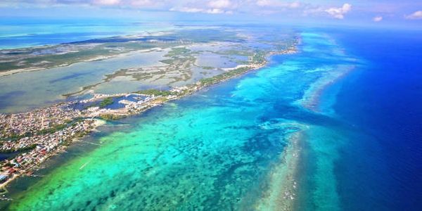 Aerial view Ambergris Caye Belize Tropic Air Maya Island Air Belize Express Water Taxi Caribbean