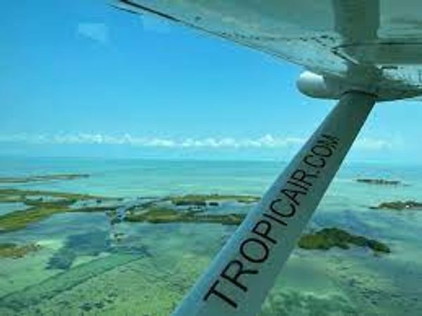 Aerial view Ambergris Caye Belize Tropic Air Maya Island Air Belize Express Water Taxi Caribbean