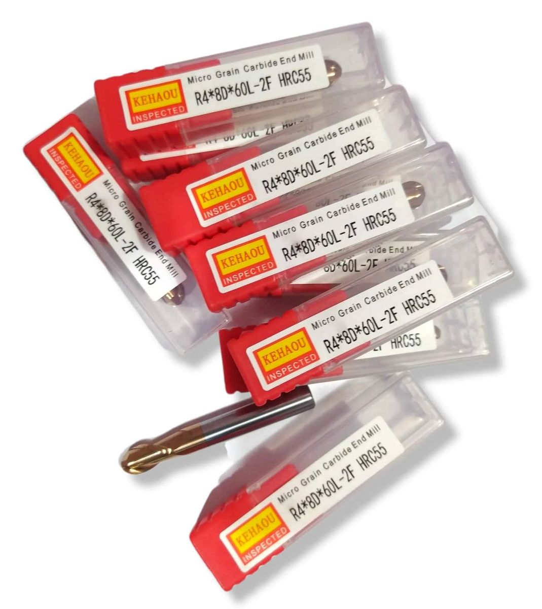 4mm Radius Ball End Mill 2 Flute Carbide HRC55 R4x8Dx60L2F No. R48D60L2FC