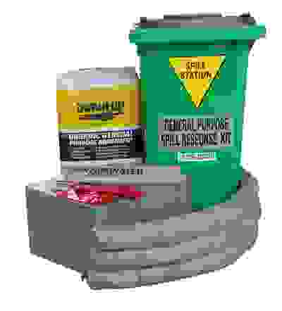 Large general purpose spill kit in wheelie bin.