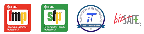 Four colorful professional certification logos in a row.