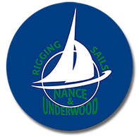 Logo with sailboat and text 'Nance &amp; Underwood Rigging Sails' on blue background.