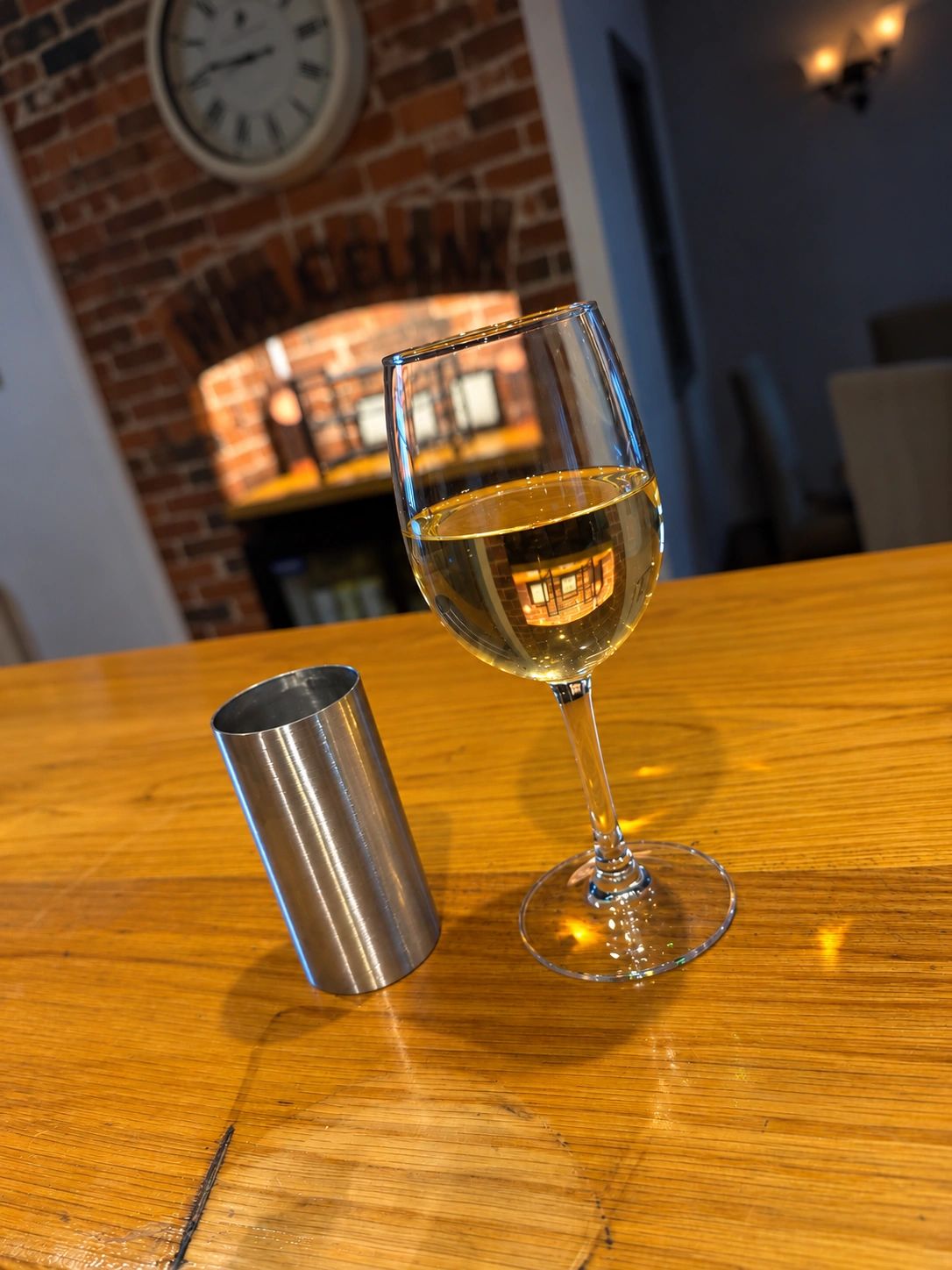 A glass of wine at the bar
