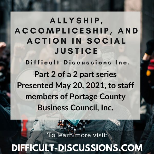 Poster for Allyship, Accompliceship, and Action in Social Justice Workshop presented to PCBC