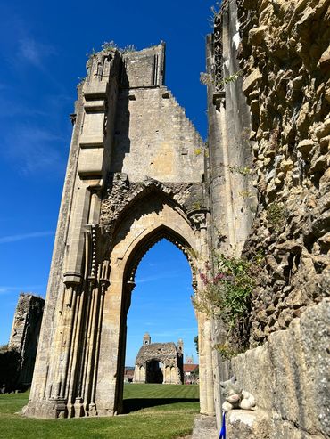 The ruins of the Glastonbury Abbey which is associated with the legend of King Arthur.