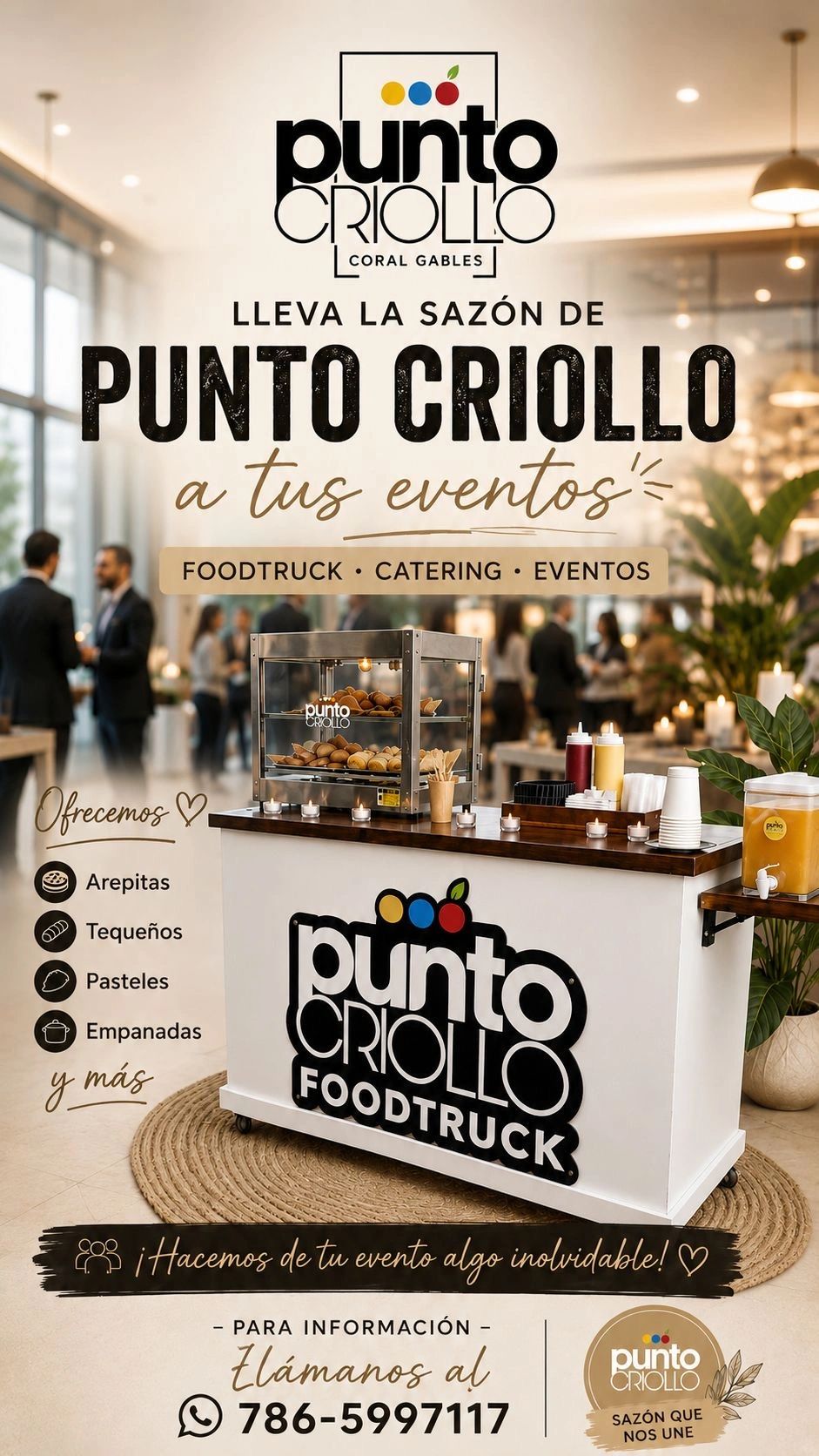 Punto Criollo food truck offering catering with arepitas, tequeños, pastries, and empanadas.