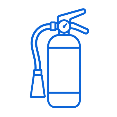 Blue outlined fire extinguisher icon.