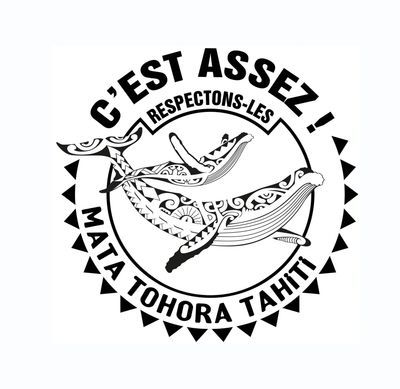 Black and white logo with whales and French text.