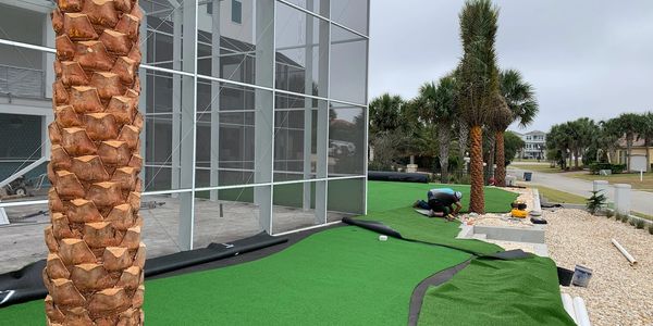 An artificial turf install in progress