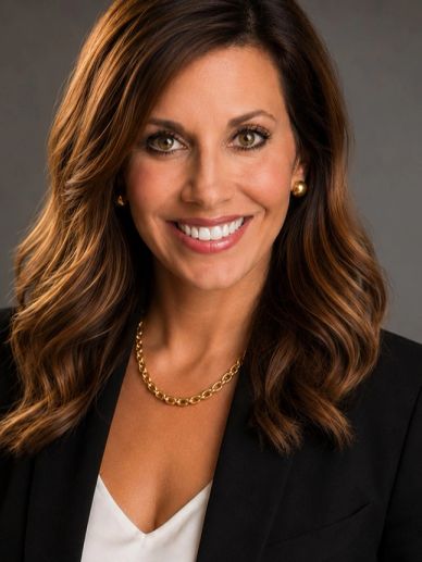 Professional woman smiling in business attire.