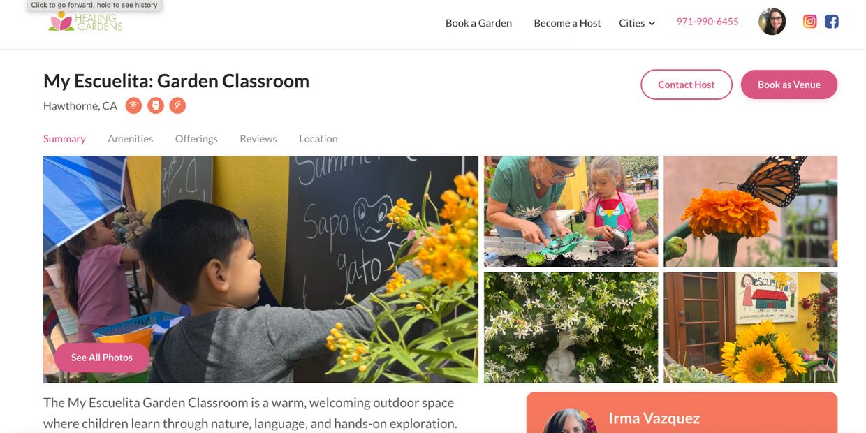 Children engaging in outdoor learning activities in a garden classroom with vibrant flowers and a butterfly.