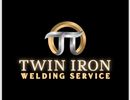 Logo for Twin Iron Welding Service with metallic and gold elements on black.