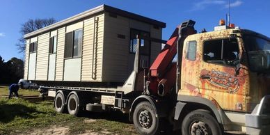 Rusty Nuts Towing & Hiab moving a site office