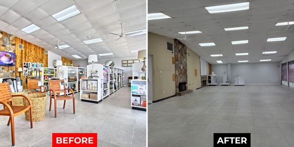 Before commercial property cleanout with inventory and equipment before liquidation in Houston
After
