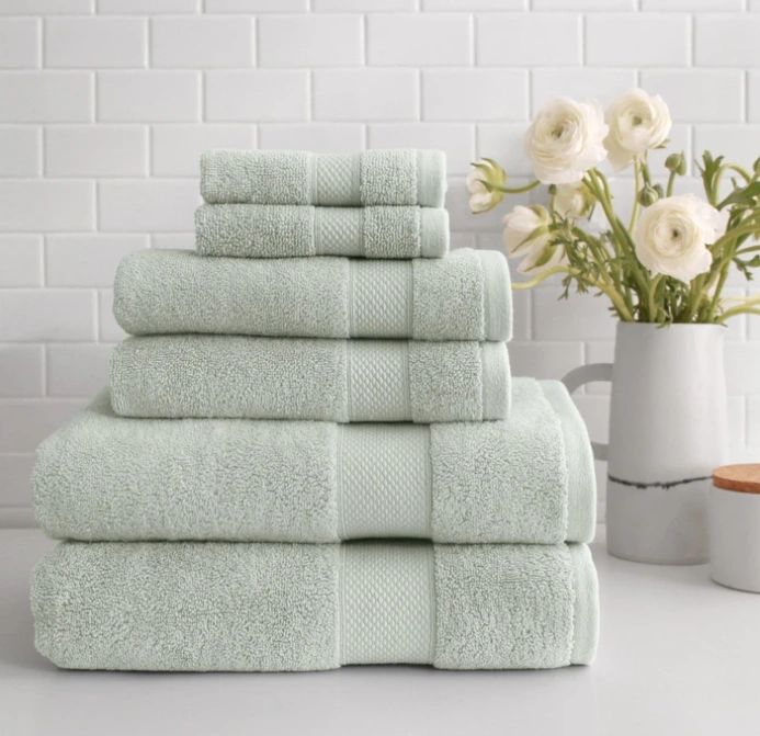 Vintage Wamsutta Bath Towel - 44x24 Green Floral - Made in USA